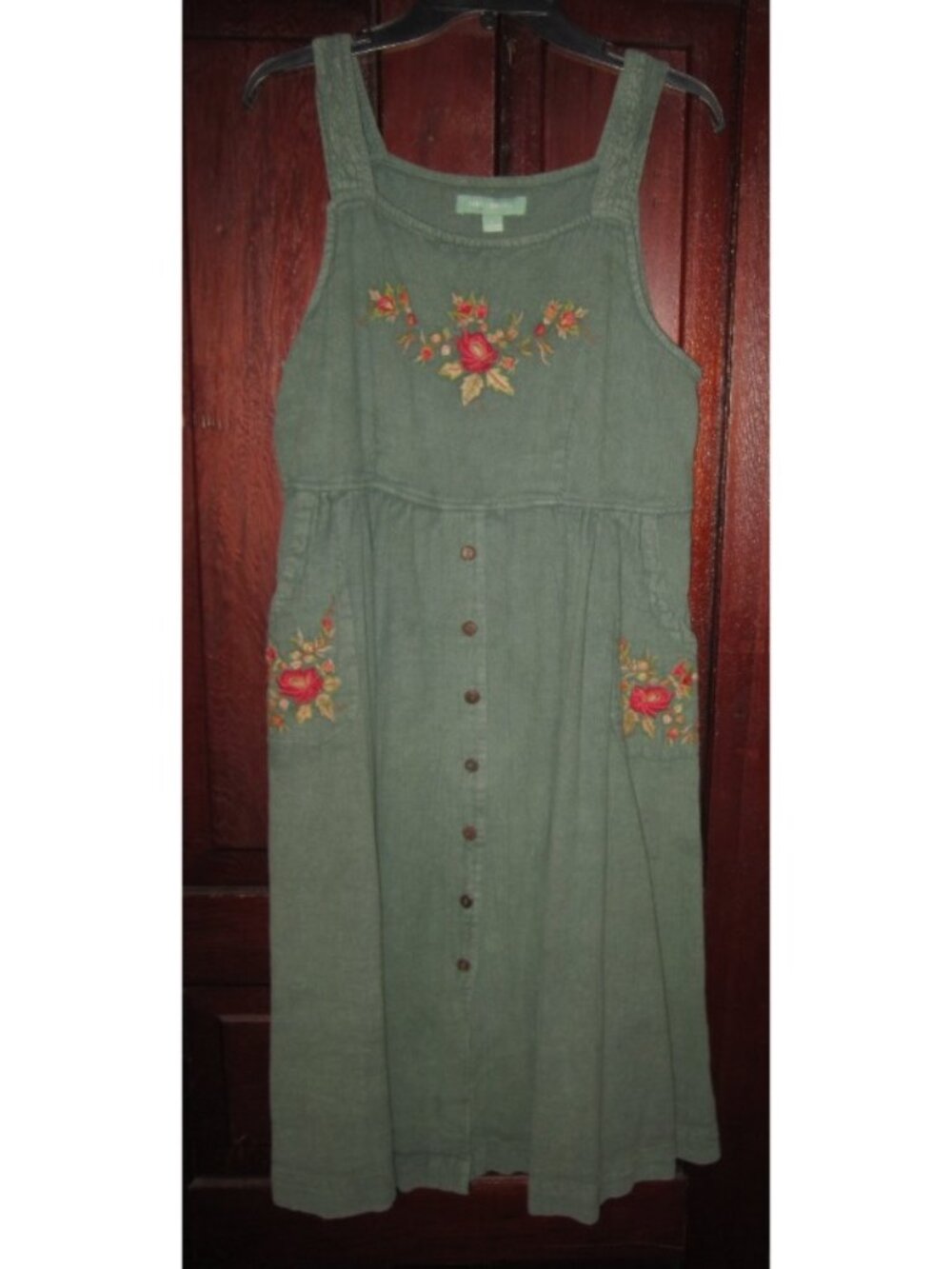 April Cornell Sz L Dress Sleeveless Floral Embroidered Fit Flare Prairie Cottage